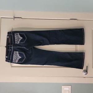 Cowgirl Up Straight Leg Blue Jeans Lace Rhinestone Pockets Size 29 Length 32
